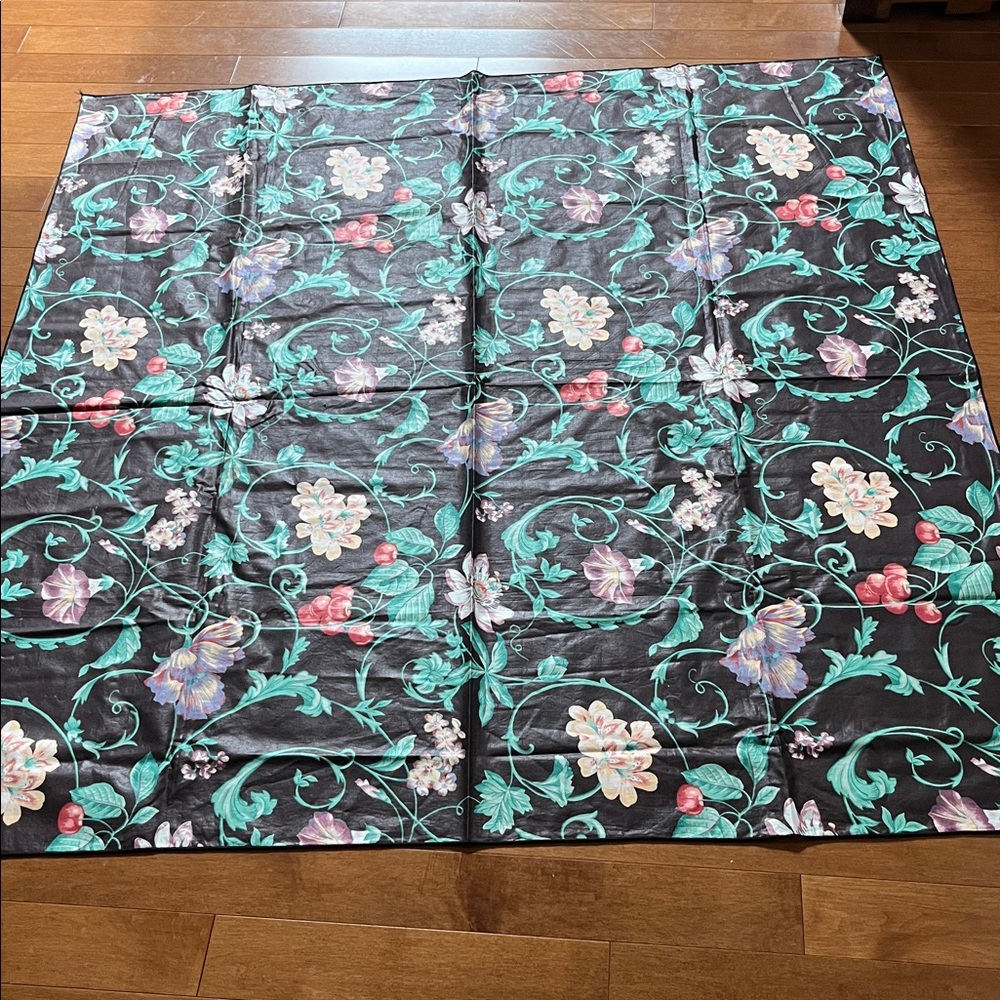 Black Floral Patterned Square Tablecloth 52”